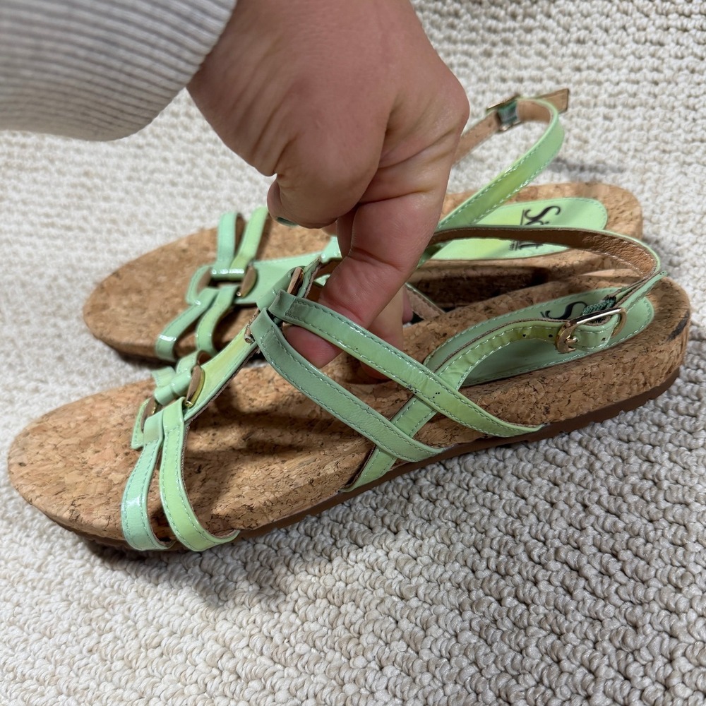 Sofft Catl 13 Sandals Womens 9.5 Green Boho Chic‎ Low Wedge Slingback Strappy - Picture 2 of 8